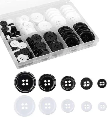 Produktbild von 160 Stücke Kleidungsknöpfe Set runde Nähknöpfe schwarz-weiß