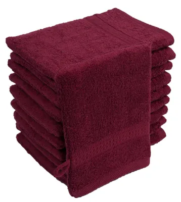 Produktbild von Waschhandschuhe Waschlappen 10er Set Bordeaux / Weinrot 100 % Baumwolle Frottee 500g/m² 16x21