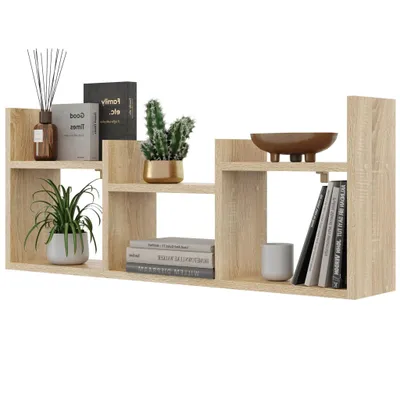 Produktbild von Wandregal Eiche Sonoma – praktisches Hängeregal mit offenen Fächern, modernes Regal für Wohnzimmer, Büro, Schlafzimmer oder Flur