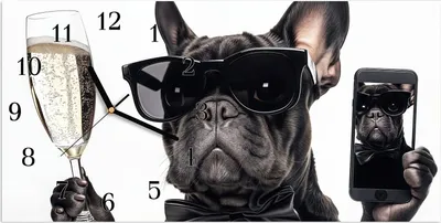 Produktbild von Wanduhr aus Glas mit Motiv Sonnenbrillenhund- 60 x 30 cm - inkl. Aufhängesystem