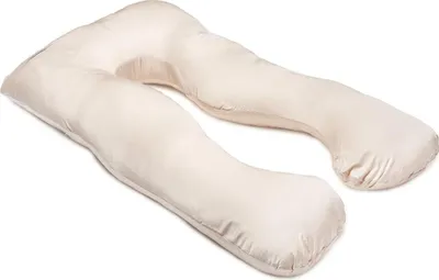 A U-shaped pregnancy pillow is shown against a white background.