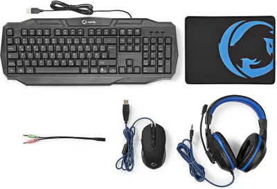 Immagine prodotto di Nedis, Set da gioco 4 in 1 con tastiera, mouse, cuffie e tappetino per mouse, nero