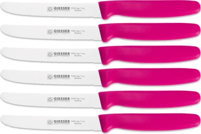 Produktbild von 6er Set Giesser Brötchenmesser Tomatenmesser Küchenmesser 3mm Wellenschliff Klinge 11cm - pink