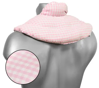 Produktbild von Nackenhörnchen mit Stehkragen Bio-Stoff rosa-weiß. Leinsamenkissen. Nackenkissen Wärmekissen - (2 in 1 - Wärme und Kälte möglich)
