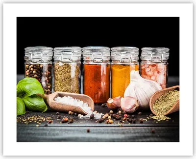 Produktbild von Poster - Poster ohne Rahmen - Gewürze Knoblauch Holz Salz - 50x40 cm - Wand Bild - Wanddeko - Wandbilder - Kunstposter - Wandposter - Bilder - Kunstdruck - Wanddekoration - Wandbild - P2XAA50x40-2896