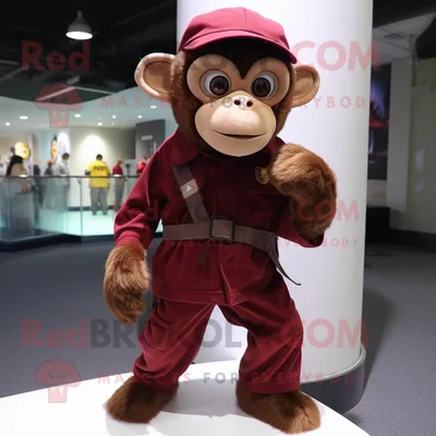 Produktbild von Kastanienbrauner REDBROKOLY Kapuziner-Affen Maskottchen Kostüm charakter bekleidet mit einer Bluse und Schnürsenkeln