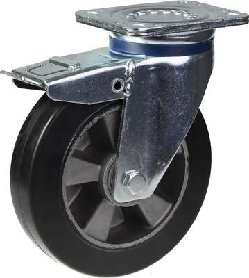 Obrázek produktu pro 200mm otočné/brzdné kolečko s černou elastickou gumou na hliníkovém středovém kolečku
