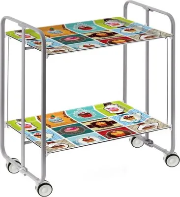 Produktbild von DON HIERRO - Klappbarer Servierwagen BAUHAUS mit Rollen – Metallgestell grau, 2 Ebenen, 4 Positionen