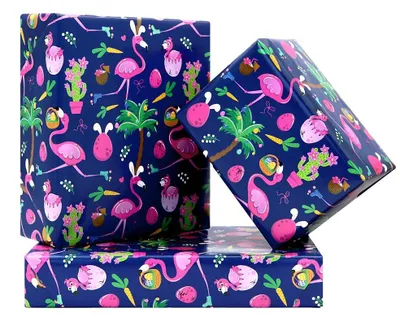 Productafbeelding van Inpakpapier Flamingo Design - Cadeaupapier Pasen - Wikkelpapier Hawaii Thema - 4 Vellen 50x70 cm - Kleurrijk Ontwerp
