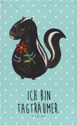 Produktbild von Mr. & Mrs. Panda Wandbild Stinktier Blume - Türkis Pastell - Geschenk, Dreams, Wandtuch, Stoff, Skunk, Wandteppich, Gobelin, Raubtier, Wildtier, Träume, Boho