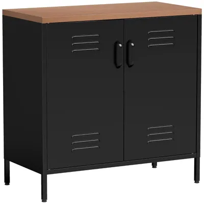 Produktbild von Moonbite Metall-Sideboard 80 × 40 × 80 cm mit 2 Türen, verstellbarer Fachboden, 2,5 cm Platte, 50 kg belastbar, rostresistent, Schwarz