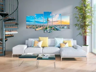 Produktbild von Akustikbild Berlin 200x100 cm Bilder Akustikschaum Hochleistungsschallabsorber Schallschutz Leinwand 5 tlg Wandbild Raumakustik Schalldämmung Stadt Aussichtspunkte d-B-0161-b-m