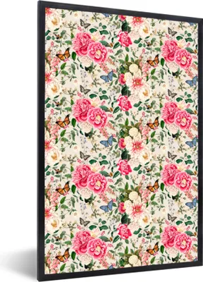 Produktbild von MuchoWow® MuchoWow® Gerahmtes Poster Sommerblumen - Schmetterling - Pastell 40x60 cm - Poster mit zchwarzem Bilderrahmen - Papierdruck - Wandbilder