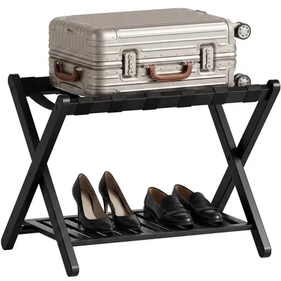 Klappbarer Bambus-Gepäckständer, schwarz, 67x41x54 cm, 72 kg