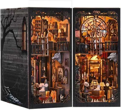 Image de Habarri | DIY Book Nook - La famille Dracula - Puzzle 3D - Kit maison miniature avec meubles et lumière LED - Kit coin de livre