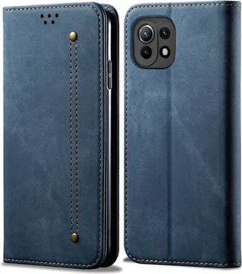 Produktbild von Xiaomi Mi 11 Lite Hülle, LaimTop Denim Leder Brieftasche Magnetverschluss Flip Bookstyle Schutzhülle mit Standfunktion für Xiaomi Mi 11 Lite Blau