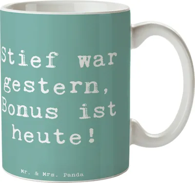 Produktbild von Mr. & Mrs. Panda Tasse Spruch Bonusvater Freude - Meeresbrise - Geschenk, Vertrauter, Pott, Teetasse, kaffeetasse bedruckt, Familienmitglieder, Weihnachten, Beziehung