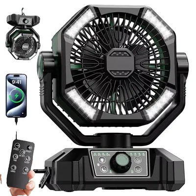 Obrázek produktu pro Camping Fan, baterie 20 000 mAh, dálkové ovládání, 20 000 mAh, zelená