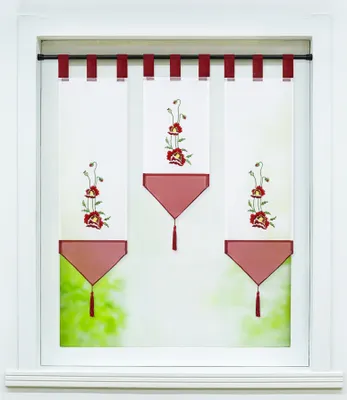 Produktbild von Scheibengardine 3er Set, Schlaufen Bistrogardine mit Stickerei, 20cm B, 1x50cm L und 2x70cm L