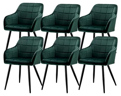 Produktbild von Esszimmerstühle 6er Set mit Armlehne, Samt Sitzfläche, Polsterstuhl für Esszimmer, Küche und Wohnzimmer (Samt Grün, 6er Set)