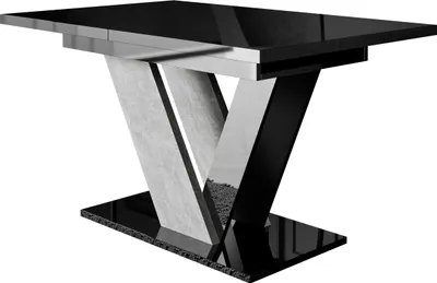 Produktbild von MIRJAN24 Ausziehbarer Tisch Dubai, Ausziehbar - 1x Einlegeplatte, Esszimmer, Wohnzimmer (Farbe: Schwarz Hochglanz / Beton)