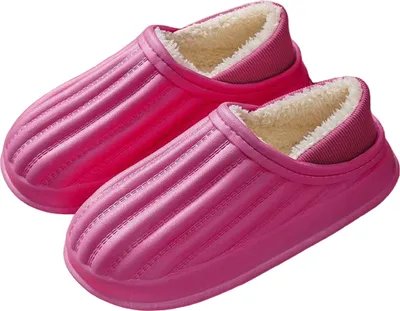 Produktbild von ASKSA Wasserdicht Warme Hausschuhe Herren Damen Winter Pantoffeln Kuschelig Gefuettert Pluesch Outdoor Gartenschuhe, Rot, Groesse: 38-39