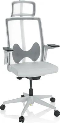 Produktbild von hjh OFFICE Profi Bürostuhl ARCEO W Ergonomischer Schreibtischstuhl mit Armlehnen (höhenverstellbar) Stoff / Netzstoff Grau Drehstuhl für Büro, Zuhause