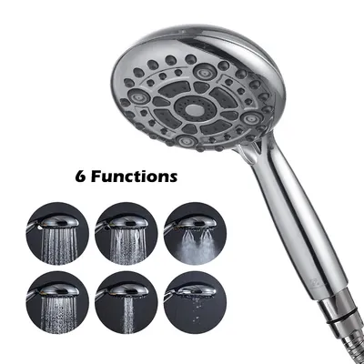 Produktbild von Universal Handbrause 6 Strahlarten Duschkopf Hochdruck-Wasser-Einsparung Kompakter Brausekopf Brauseset