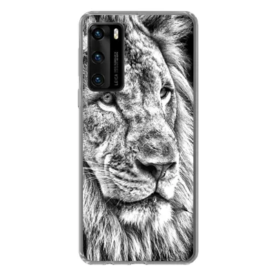 Produktbild von MuchoWow® Handyhülle Schutzhülle Hülle für Huawei P40 Porträt - Löwe - Schwarz und weiß Silikon Softcase Handy Hülle - Handytasche