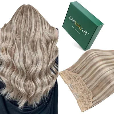 Immagine prodotto di Estensioni per capelli in filo, capelli veri, color cenere con riflessi platino, lunghezza 40 cm, peso 80 g, qualità Remy
