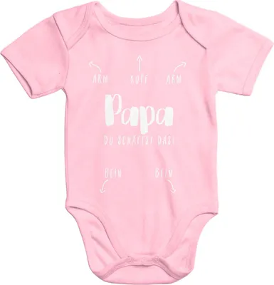 Produktbild von Kurzarm Baby Body Papa du schaffst das lustig Baumwolle Juge Mädchen Onesie Moonworks® rosa 3-6 Monate