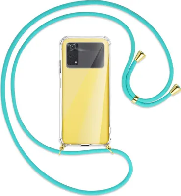 Produktbild von Handykette Backcover-Schutzhülle mit Band (Metall goldfarben) für Xiaomi Poco M4 Pro 4G - türkis