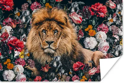 Produktbild von MuchoWow® Poster Löwen - Blumen - Farbe 120x80 cm - Bilder