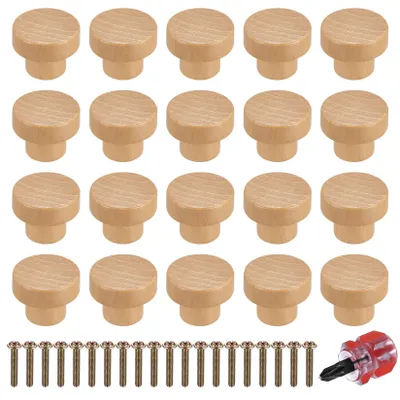 Image de 20 boutons et poignées en bois pour armoires, tiroirs, commodes et autres meubles, vis comprises – 35 mm