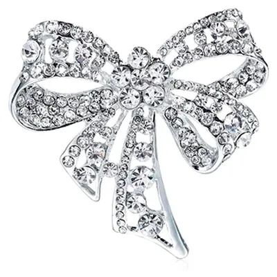 Produktbild von Damen Brosche - Elegante Strickbrosche mit Strass - 4,6 x 4,8 cm