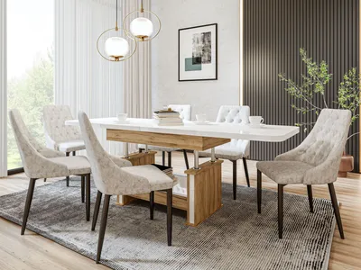Produktbild von Design Couchtisch DA-555 höhenverstellbar ausziehbar 120 bis 200 cm Schublade Esstisch Wohnzimmer abgerundete Ecken