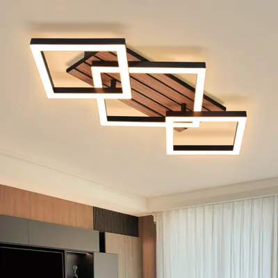 Produktbild von ZMH LED Deckenleuchte 58CM Schlafzimmer Deckenlampe Wohnzimmerlampe 3000K Eckig Wohnzimmer Holzoptik Küchenlampe für Esszimmer Arbeitszimmer Schwarz