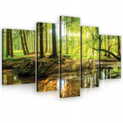 Produktbild von Leinwandbilder Wald Landschaft grün Natur SET 170x100 cm 5 teilig Modern Canvas Bilder XXL Leinwandbild Leinwand Bilder Schlafzimmer Wohnzimmer Wandbilder Kunstdruck Wand Bild auf Leinwand Aufhängefertig