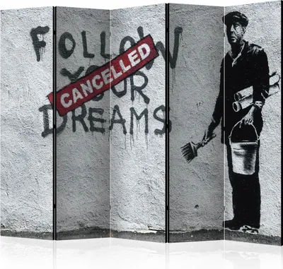 Productafbeelding van 5-delig, enkelzijdig, vliesbehang roomdivider - Dreams Cancelled (Banksy) II, 225x172 cm, straatkunst, artikelnummer f-B-0005-z-c