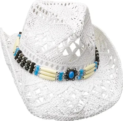 Produktbild von Cowboyhut mit Knochen Hutband - Westernhut - Hut Gr. 52-59 cm - weiß L - 57-59 cm