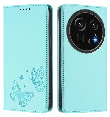 Produktbild von Lederhülle für Sharp Aquos R9 pro, Schmetterling Prägung Leder Brieftasche Schutzhülle mit Ständer Türkis