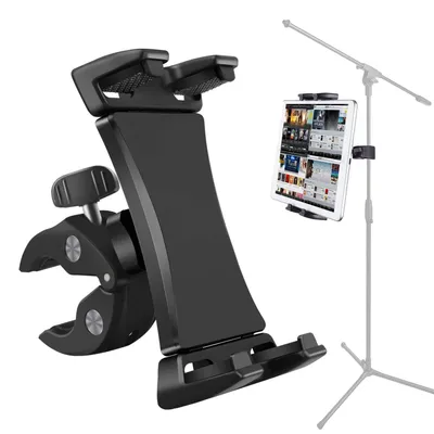 Image de Support de microphone avec fixation pour tablettes et smartphones, pivotant à 360°, compatible avec les appareils de 3,5 à 13,5 pouces