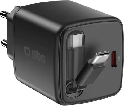 Produktbild von SBS 45-W-USB-C-Ladegerät mit integriertem einziehbarem GaN-Kabel