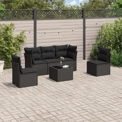 Produktbild von 6-tlg. Garten-Sofagarnitur mit Kissen Schwarz Poly Rattan, Sitzgruppe 3249194