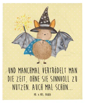 Produktbild von Mr. & Mrs. Panda Tagesdecke Fledermaus Zauberer - Gelb Pastell - Geschenk, Kuscheldecke, Plaid, Fledermäuse, Kunstfelldecke, Lustige Sprüche, Magier, Frauen, Decke