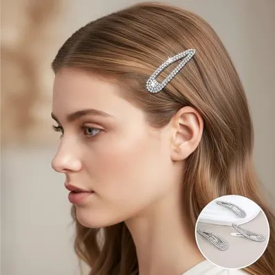 Produktbild von 4 Stück Strass-Haarclips, flache glänzende Haarspangen für Damen und Mädchen, für Hochzeiten, Partys, Abschlussbälle und andere Anlässe (Silber)
