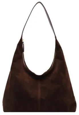 Immagine prodotto di Borsa a tracolla in pelle scamosciata - Modello hobo - Marrone