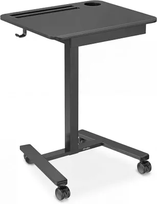 Produktbild von Mobiler Schreibtisch Höhenverstellbar Schwarz Dozia | Computertisch auf Rollen, Stehschreibtisch, Beistelltisch, Betttisch, Laptoptisch, Tabletfach, Getränkehalter