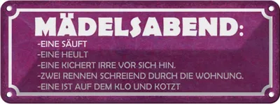 Produktbild von vianmo Blechschild 10x27 cm Mädelsabend eine säuft heult Dekoration Spruch Zitat