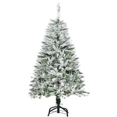 Produktbild von HOMCOM Künstlicher Weihnachtsbaum, 120 cm Kunstkiefer mit Kunstschnee, mit 200 Astspitzen faltbar Standfuß, für Weihnachtsfest, Indoor, Grün+Weiß